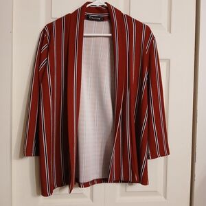 🤯2/$15 Creation Red Striped Polyester Cardigan Size Medium (M)